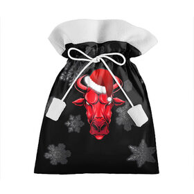 Подарочный 3D мешок с принтом Бык в Санкт-Петербурге, 100% полиэстер | Размер: 29*39 см | 2021 | bull | new year | red bull | бык | бычара | гирлянда | дед мороз | елка | мем | модная | новогодняя | новый год | прикол | ред булл | рога | санта | символ года | снег | снежинка