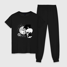 Женская пижама хлопок с принтом Abstract Space Monkey в Санкт-Петербурге, 100% хлопок | брюки и футболка прямого кроя, без карманов, на брюках мягкая резинка на поясе и по низу штанин | 