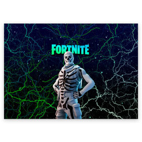 Поздравительная открытка с принтом Fortnite Skull Trooper в Санкт-Петербурге, 100% бумага | плотность бумаги 280 г/м2, матовая, на обратной стороне линовка и место для марки
 | chapter 2 | fortnite | fortnite 3 | fortnite skull | fortnite skull trooper | fortnitemare | halloween | skull trooper | лого фортнайт | сет skull trooper | скелет | скин скелет | фортнайт | фортнайт глава 2 | фортнайт скелет | хэллоуин | хэллоуин фортнай