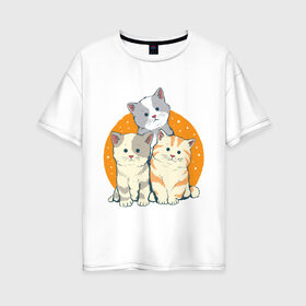 Женская футболка хлопок Oversize с принтом Котики в Санкт-Петербурге, 100% хлопок | свободный крой, круглый ворот, спущенный рукав, длина до линии бедер
 | art | cats | drawing | kittens | арт | котики | коты | котята | кошки | рисунок