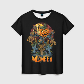 Женская футболка 3D с принтом Хэллоуин в Санкт-Петербурге, 100% полиэфир ( синтетическое хлопкоподобное полотно) | прямой крой, круглый вырез горловины, длина до линии бедер | diy | ghost | halloween | horror | makeup | scary | skull clown | trick or treat | вампир | ведьма | кошка | луна | магия | ночь | тыква | хэллоуин