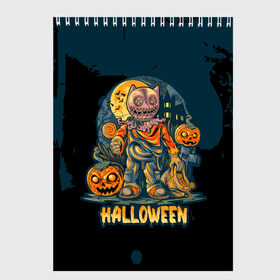Скетчбук с принтом Happy Halloween в Санкт-Петербурге, 100% бумага
 | 48 листов, плотность листов — 100 г/м2, плотность картонной обложки — 250 г/м2. Листы скреплены сверху удобной пружинной спиралью | Тематика изображения на принте: diy | ghost | halloween | horror | makeup | scary | skull clown | trick or treat | вампир | ведьма | кошка | луна | магия | ночь | тыква | хэллоуин