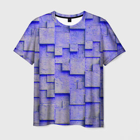 Мужская футболка 3D с принтом UlliCom в Санкт-Петербурге, 100% полиэфир | прямой крой, круглый вырез горловины, длина до линии бедер | Тематика изображения на принте: abstraction | blue | mesh | mosaic | panels | surface | texture | абстракция | мозайка | панели | поверхность | сетка | синий | текстура