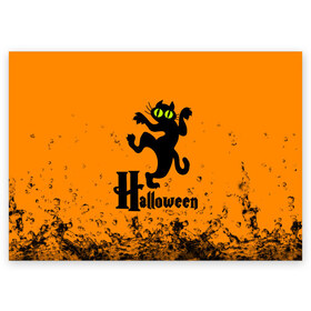 Поздравительная открытка с принтом Хэллоуин - Черный кот в Санкт-Петербурге, 100% бумага | плотность бумаги 280 г/м2, матовая, на обратной стороне линовка и место для марки
 | Тематика изображения на принте: cat | halloween | котик | коты | кошки | хэллоуин
