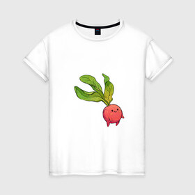 Женская футболка хлопок с принтом Милая редиска в Санкт-Петербурге, 100% хлопок | прямой крой, круглый вырез горловины, длина до линии бедер, слегка спущенное плечо | арт | мило | милый | овощ | редис | редиска | рисунок | свежий овощ | свежий продукт