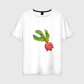 Женская футболка хлопок Oversize с принтом Милая редиска в Санкт-Петербурге, 100% хлопок | свободный крой, круглый ворот, спущенный рукав, длина до линии бедер
 | арт | мило | милый | овощ | редис | редиска | рисунок | свежий овощ | свежий продукт