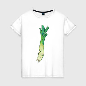 Женская футболка хлопок с принтом Милый лук в Санкт-Петербурге, 100% хлопок | прямой крой, круглый вырез горловины, длина до линии бедер, слегка спущенное плечо | арт | длинный лук | лук | мило | милый | овощ | рисунок | свежий овощ | свежий продукт