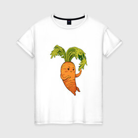 Женская футболка хлопок с принтом Милая морковка в Санкт-Петербурге, 100% хлопок | прямой крой, круглый вырез горловины, длина до линии бедер, слегка спущенное плечо | 