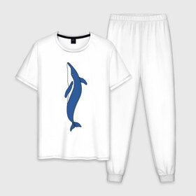 Мужская пижама хлопок с принтом Кит в Санкт-Петербурге, 100% хлопок | брюки и футболка прямого кроя, без карманов, на брюках мягкая резинка на поясе и по низу штанин
 | животное | кит | море | морской | плавание | свобода | синий