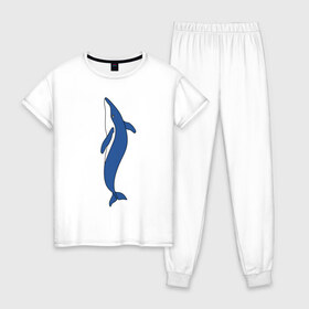 Женская пижама хлопок с принтом Кит в Санкт-Петербурге, 100% хлопок | брюки и футболка прямого кроя, без карманов, на брюках мягкая резинка на поясе и по низу штанин | животное | кит | море | морской | плавание | свобода | синий