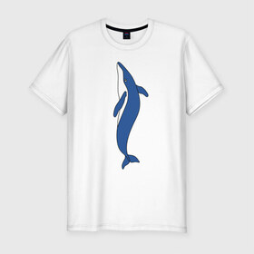 Мужская футболка хлопок Slim с принтом Кит в Санкт-Петербурге, 92% хлопок, 8% лайкра | приталенный силуэт, круглый вырез ворота, длина до линии бедра, короткий рукав | животное | кит | море | морской | плавание | свобода | синий