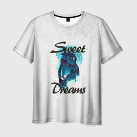 Мужская футболка 3D с принтом Сова в Санкт-Петербурге, 100% полиэфир | прямой крой, круглый вырез горловины, длина до линии бедер | Тематика изображения на принте: sweet dreams | звезды | луна | ночная жизнь | ночь | сновидения | сны | сова | сон | спокойной ночи