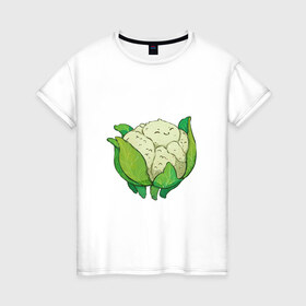 Женская футболка хлопок с принтом Милая капуста в Санкт-Петербурге, 100% хлопок | прямой крой, круглый вырез горловины, длина до линии бедер, слегка спущенное плечо | арт | капуста | мило | милота | овощ | овощи | рисунок | свежие овощи | свежий овощ | свежий продукт | цветная капуста