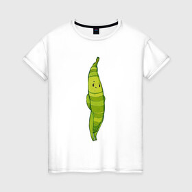 Женская футболка хлопок с принтом Фасоль в Санкт-Петербурге, 100% хлопок | прямой крой, круглый вырез горловины, длина до линии бедер, слегка спущенное плечо | арт | мило | милота | овощ | овощи | рисунок | свежие овощи | свежий овощ | свежий продукт | фасолинка | фасоль