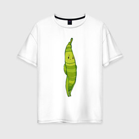 Женская футболка хлопок Oversize с принтом Фасоль в Санкт-Петербурге, 100% хлопок | свободный крой, круглый ворот, спущенный рукав, длина до линии бедер
 | арт | мило | милота | овощ | овощи | рисунок | свежие овощи | свежий овощ | свежий продукт | фасолинка | фасоль