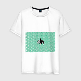 Мужская футболка хлопок с принтом Косатка нежить в Санкт-Петербурге, 100% хлопок | прямой крой, круглый вырез горловины, длина до линии бедер, слегка спущенное плечо. | вода | волны | кит | маска | треугольник | череп