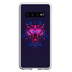 Чехол для Samsung Galaxy S10 с принтом WOLF в Санкт-Петербурге, Силикон | Область печати: задняя сторона чехла, без боковых панелей | Тематика изображения на принте: абстракция | геометрия | головы животных | злое | необычное | неон | прикольное | текстура | черепа | эпичное | яркое