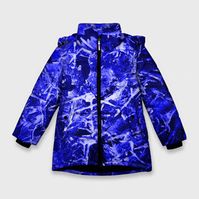 Зимняя куртка для девочек 3D с принтом Dark Blue Gan в Санкт-Петербурге, ткань верха — 100% полиэстер; подклад — 100% полиэстер, утеплитель — 100% полиэстер. | длина ниже бедра, удлиненная спинка, воротник стойка и отстегивающийся капюшон. Есть боковые карманы с листочкой на кнопках, утяжки по низу изделия и внутренний карман на молнии. 

Предусмотрены светоотражающий принт на спинке, радужный светоотражающий элемент на пуллере молнии и на резинке для утяжки. | Тематика изображения на принте: abstraction | blue | frost | frozen | ice | shine | surface | texture | абстракция | блеск | замерзший | лед | мороз | поверхность | синий | текстура