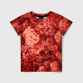 Детская футболка 3D с принтом RED-$tyle в Санкт-Петербурге, 100% гипоаллергенный полиэфир | прямой крой, круглый вырез горловины, длина до линии бедер, чуть спущенное плечо, ткань немного тянется | abstraction | crystals | red | shapes | shards | shine | texture | абстракция | блеск | красный | кристалы | осколки | текстура | формы