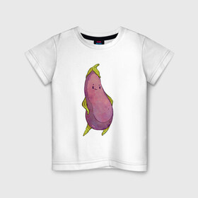 Детская футболка хлопок с принтом Довольный баклажан в Санкт-Петербурге, 100% хлопок | круглый вырез горловины, полуприлегающий силуэт, длина до линии бедер | арт | баклажан | мило | милота | овощ | овощи | рисунок | свежие овощи | свежий овощ | свежий продукт