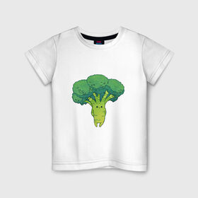 Детская футболка хлопок с принтом Симпатичный брокколи в Санкт-Петербурге, 100% хлопок | круглый вырез горловины, полуприлегающий силуэт, длина до линии бедер | арт | брокколи | мило | милота | овощ | овощи | рисунок | свежие овощи | свежий овощ | свежий продукт