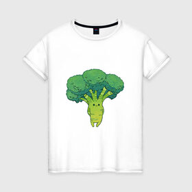 Женская футболка хлопок с принтом Симпатичный брокколи в Санкт-Петербурге, 100% хлопок | прямой крой, круглый вырез горловины, длина до линии бедер, слегка спущенное плечо | арт | брокколи | мило | милота | овощ | овощи | рисунок | свежие овощи | свежий овощ | свежий продукт