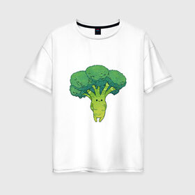 Женская футболка хлопок Oversize с принтом Симпатичный брокколи в Санкт-Петербурге, 100% хлопок | свободный крой, круглый ворот, спущенный рукав, длина до линии бедер
 | арт | брокколи | мило | милота | овощ | овощи | рисунок | свежие овощи | свежий овощ | свежий продукт