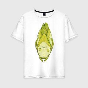 Женская футболка хлопок Oversize с принтом Цикорий в Санкт-Петербурге, 100% хлопок | свободный крой, круглый ворот, спущенный рукав, длина до линии бедер
 | арт | мило | милота | овощ | овощи | рисунок | свежие овощи | свежий овощ | свежий продукт | цикорий