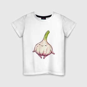 Детская футболка хлопок с принтом Милый чеснок в Санкт-Петербурге, 100% хлопок | круглый вырез горловины, полуприлегающий силуэт, длина до линии бедер | арт | мило | милота | овощ | овощи | рисунок | свежие овощи | свежий овощ | свежий продукт | чеснок