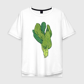 Мужская футболка хлопок Oversize с принтом Шпинат в Санкт-Петербурге, 100% хлопок | свободный крой, круглый ворот, “спинка” длиннее передней части | арт | мило | милота | овощ | овощи | рисунок | свежие овощи | свежий овощ | свежий продукт | шпинат