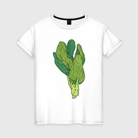 Женская футболка хлопок с принтом Шпинат в Санкт-Петербурге, 100% хлопок | прямой крой, круглый вырез горловины, длина до линии бедер, слегка спущенное плечо | арт | мило | милота | овощ | овощи | рисунок | свежие овощи | свежий овощ | свежий продукт | шпинат