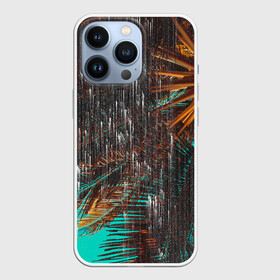 Чехол для iPhone 13 Pro с принтом Palm glitch art в Санкт-Петербурге,  |  | Тематика изображения на принте: art | astraction | glitch | palm | sky | абстракция | арт | ветки | глитч | листья | небо | пальмы