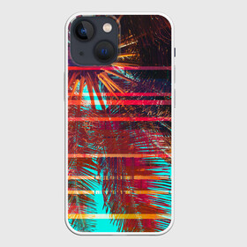 Чехол для iPhone 13 mini с принтом Palm glitch art в Санкт-Петербурге,  |  | art | astraction | glitch | palm | sky | абстракция | арт | ветки | глитч | листья | небо | пальмы