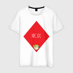 Мужская футболка хлопок с принтом Японская фугу в Санкт-Петербурге, 100% хлопок | прямой крой, круглый вырез горловины, длина до линии бедер, слегка спущенное плечо. | надпись | ромб | рыба | токио | фугу | японское
