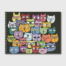 Альбом для рисования с принтом Дудл котики в очках в Санкт-Петербурге, 100% бумага
 | матовая бумага, плотность 200 мг. | doodle | дудл | звезда | кот | котэ | котята | кошка | очки | сердце