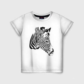 Детская футболка 3D с принтом Zebra в Санкт-Петербурге, 100% гипоаллергенный полиэфир | прямой крой, круглый вырез горловины, длина до линии бедер, чуть спущенное плечо, ткань немного тянется | Тематика изображения на принте: africa | black | savanna | stripe | white | zebra | африка | белый | зебра | полоска | саванна | черный