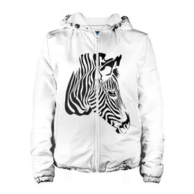 Женская куртка 3D с принтом Zebra в Санкт-Петербурге, ткань верха — 100% полиэстер, подклад — флис | прямой крой, подол и капюшон оформлены резинкой с фиксаторами, два кармана без застежек по бокам, один большой потайной карман на груди. Карман на груди застегивается на липучку | africa | black | savanna | stripe | white | zebra | африка | белый | зебра | полоска | саванна | черный