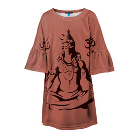 Детское платье 3D с принтом Бог Шива в Санкт-Петербурге, 100% полиэстер | прямой силуэт, чуть расширенный к низу. Круглая горловина, на рукавах — воланы | бог шива. | духовность | иероглифы | индийские боги | индуистское божество