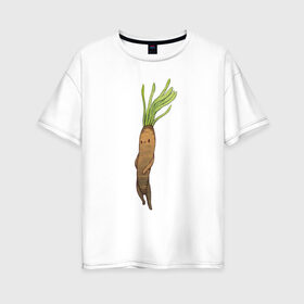 Женская футболка хлопок Oversize с принтом Сладкий корень в Санкт-Петербурге, 100% хлопок | свободный крой, круглый ворот, спущенный рукав, длина до линии бедер
 | арт | куфелька | мило | милота | овощ | овощи | рисунок | свежие овощи | свежий овощ | свежий продукт | скорцонера испанская | сладкий корень | чёрный корень