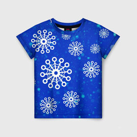 Детская футболка 3D с принтом Снежинки в Санкт-Петербурге, 100% гипоаллергенный полиэфир | прямой крой, круглый вырез горловины, длина до линии бедер, чуть спущенное плечо, ткань немного тянется | новогодние снежинки | снег | снежинка | снежинки | январьские снежинки