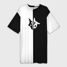 Платье-футболка 3D с принтом Kindred в Санкт-Петербурге,  |  | black | game | kindred | league | legends | lol | moba | online | white | wolf | белый | волк | киндред | легенд | лига | лол | овечка | черный