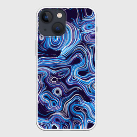 Чехол для iPhone 13 mini с принтом Синие линии в Санкт-Петербурге,  |  | abstract | flow | lines | paint | space | абстракция | движение | космос | краска | линии | пятна | синий | течение | фиолетовый