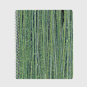 Тетрадь с принтом Зеленый бамбук в Санкт-Петербурге, 100% бумага | 48 листов, плотность листов — 60 г/м2, плотность картонной обложки — 250 г/м2. Листы скреплены сбоку удобной пружинной спиралью. Уголки страниц и обложки скругленные. Цвет линий — светло-серый
 | bamboo | forest | stripes | бамбук | заросли | лес | листья | полосы | растения