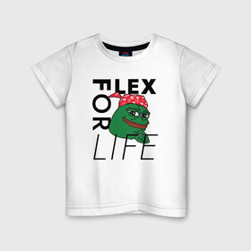 Детская футболка хлопок с принтом FLEX FOR LIFE в Санкт-Петербурге, 100% хлопок | круглый вырез горловины, полуприлегающий силуэт, длина до линии бедер | flex | pepe | ricardo milos | лягушка | лягушонок | мем с лягушкой | мемас | пепе | пэпэ | рикардо милос | флекс | флех