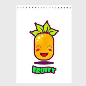 Скетчбук с принтом Fruity в Санкт-Петербурге, 100% бумага
 | 48 листов, плотность листов — 100 г/м2, плотность картонной обложки — 250 г/м2. Листы скреплены сверху удобной пружинной спиралью | Тематика изображения на принте: fruit | ананас | вкусно | сладость | фрукты