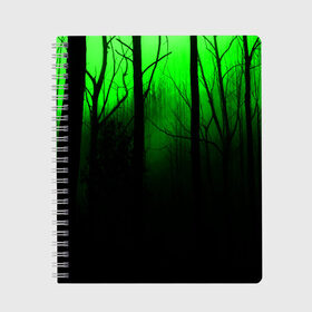 Тетрадь с принтом G-loomy в Санкт-Петербурге, 100% бумага | 48 листов, плотность листов — 60 г/м2, плотность картонной обложки — 250 г/м2. Листы скреплены сбоку удобной пружинной спиралью. Уголки страниц и обложки скругленные. Цвет линий — светло-серый
 | Тематика изображения на принте: fog | forest | gloomy | green fog | night | radiation | trees | деревья | зеленый туман | лес | мрачный | ночь | радиация | туман