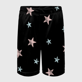 Детские спортивные шорты 3D с принтом Звездопад в Санкт-Петербурге,  100% полиэстер
 | пояс оформлен широкой мягкой резинкой, ткань тянется
 | звезда | космос | небо | ночь | паттерн | розовый | черный
