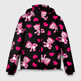 Мужская зимняя куртка 3D с принтом Love teddy bear в Санкт-Петербурге, верх — 100% полиэстер; подкладка — 100% полиэстер; утеплитель — 100% полиэстер | длина ниже бедра, свободный силуэт Оверсайз. Есть воротник-стойка, отстегивающийся капюшон и ветрозащитная планка. 

Боковые карманы с листочкой на кнопках и внутренний карман на молнии. | Тематика изображения на принте: bear | heart | love is | pink | teddy | valentines day | бантик | валентина | девушке | дочь | жена | животные | игрушка | лучшая | любимая | любовь | мама | марта | медведь | медвежата | медвежата и сердечки | мишки тедди