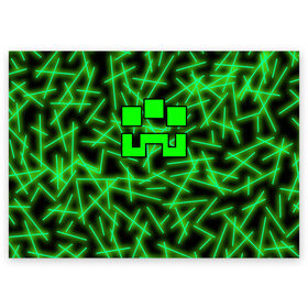 Поздравительная открытка с принтом Minecraft creeper в Санкт-Петербурге, 100% бумага | плотность бумаги 280 г/м2, матовая, на обратной стороне линовка и место для марки
 | Тематика изображения на принте: alex | blox | creeper | dungeons | logo game | pixel | steve | алекс | герои | голем | детям | зомби | квадраты | кислотный | крипер | куб | логотипы игр | майнкрафт | мальчикам | мобы | неоновый | персонажи | пиксель