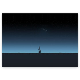 Поздравительная открытка с принтом ДРУГ ЧЕЛОВЕКА в Санкт-Петербурге, 100% бумага | плотность бумаги 280 г/м2, матовая, на обратной стороне линовка и место для марки
 | звезды | комета | космос | минимализм | небо | о жизни | собака с человеком | социальное